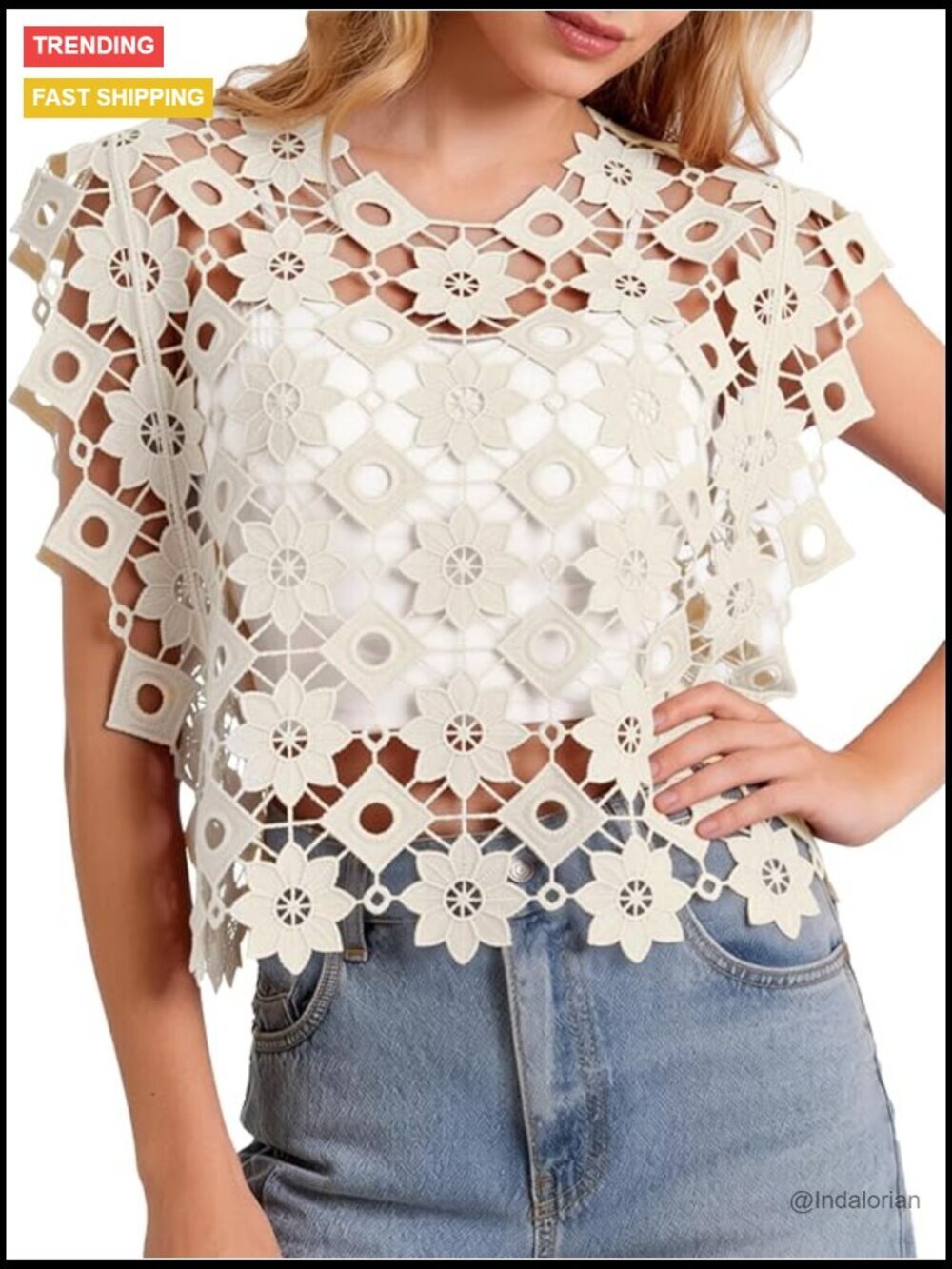 Hollow Out Floral Lace Crochet Crop Vest Coverup Top
